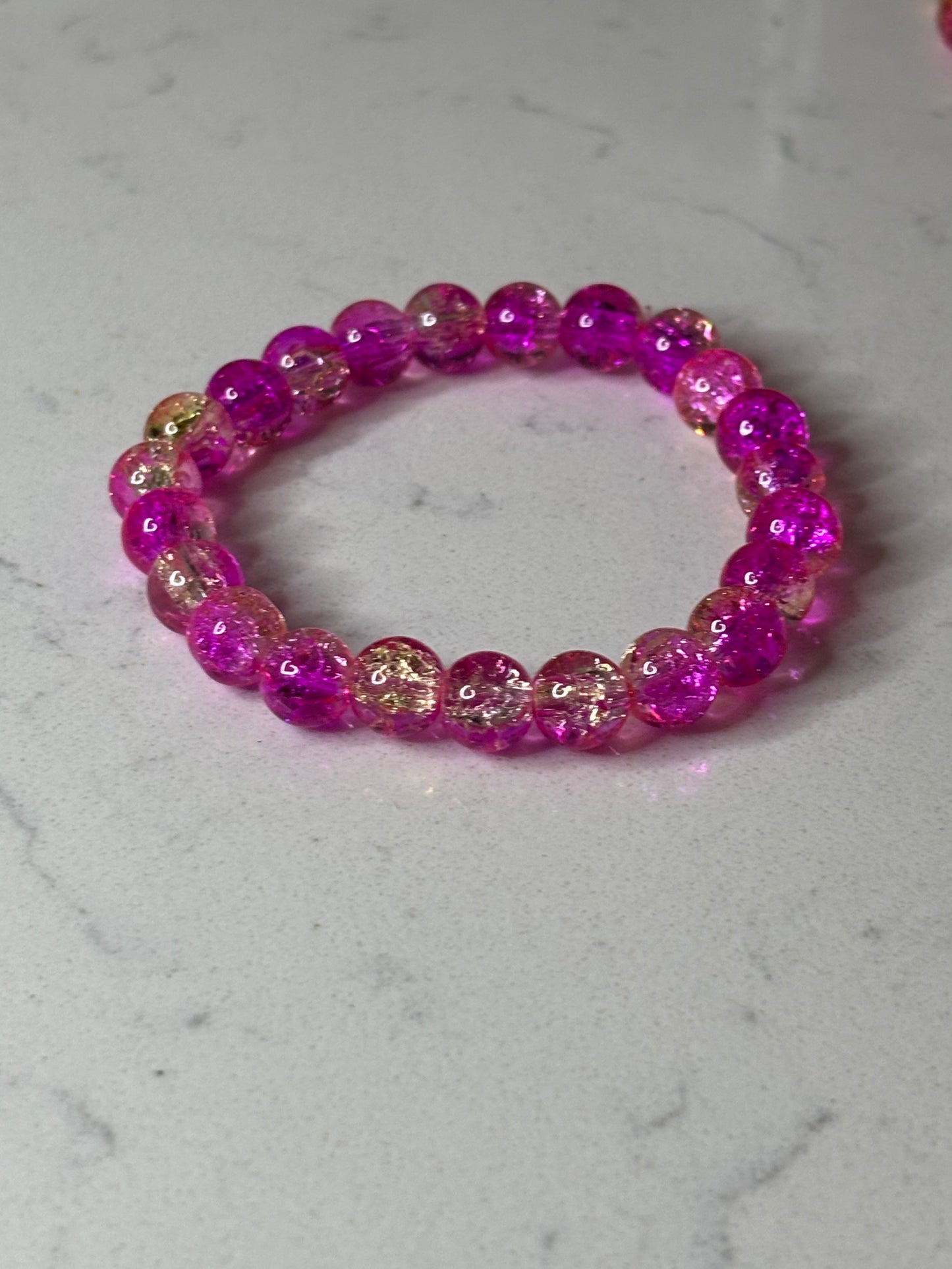 Pink and orange glass beaded bracelet