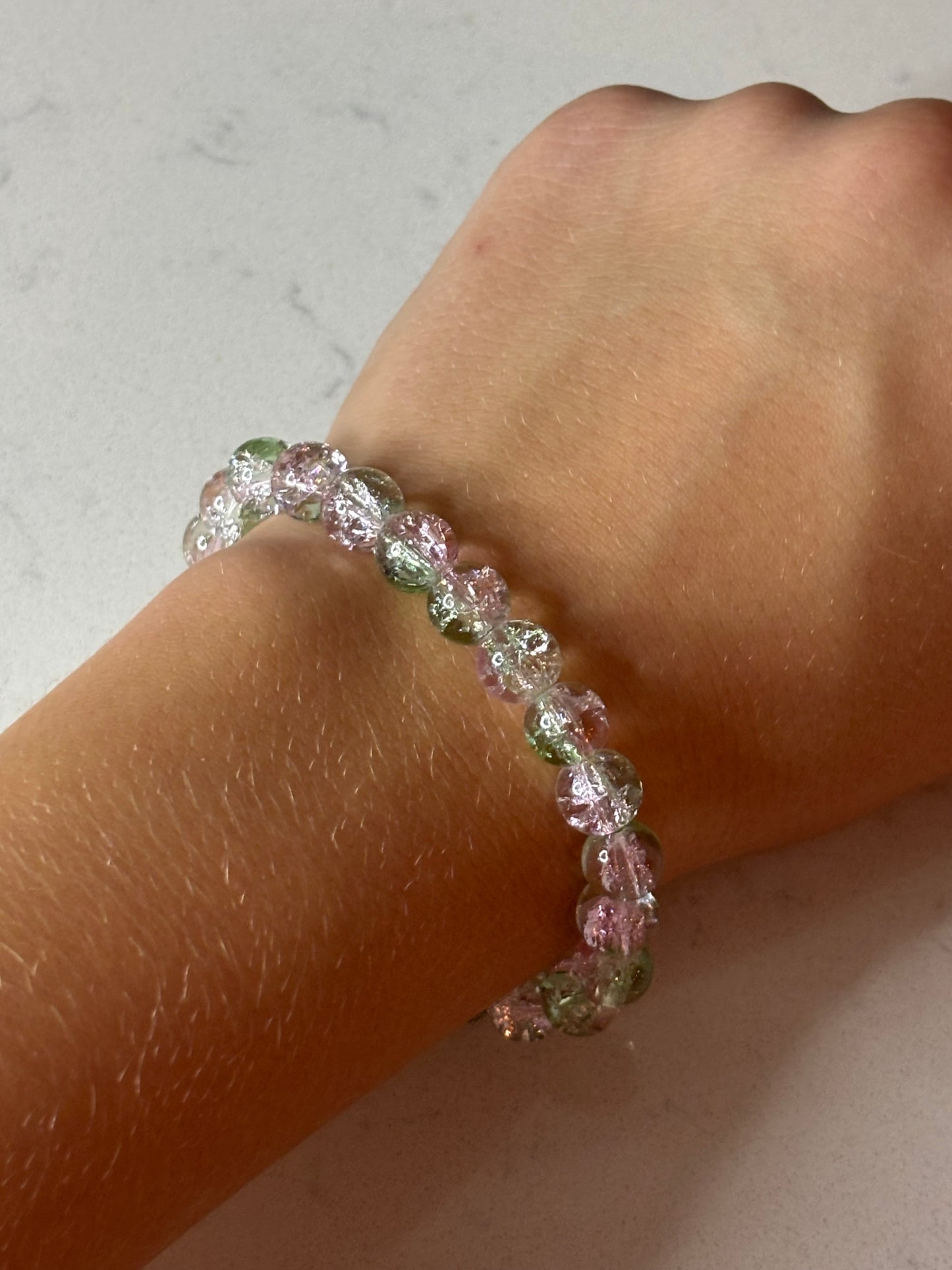 Green And Pink Glass Beaded Bracelet
