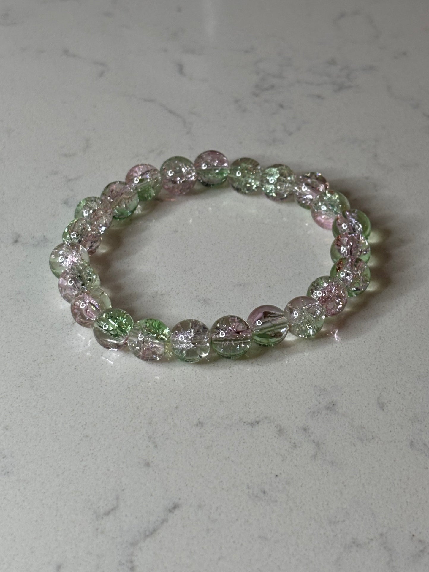 Green And Pink Glass Beaded Bracelet