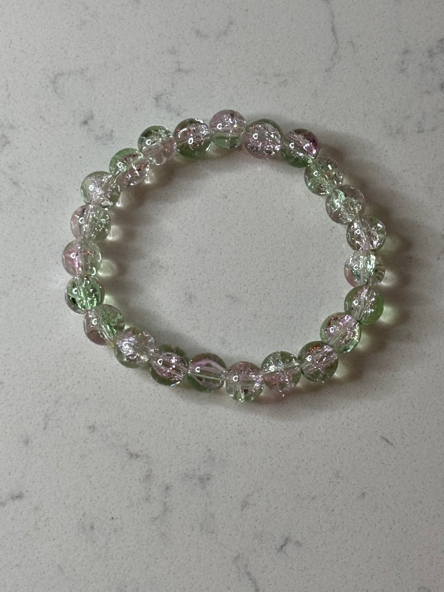 Green And Pink Glass Beaded Bracelet