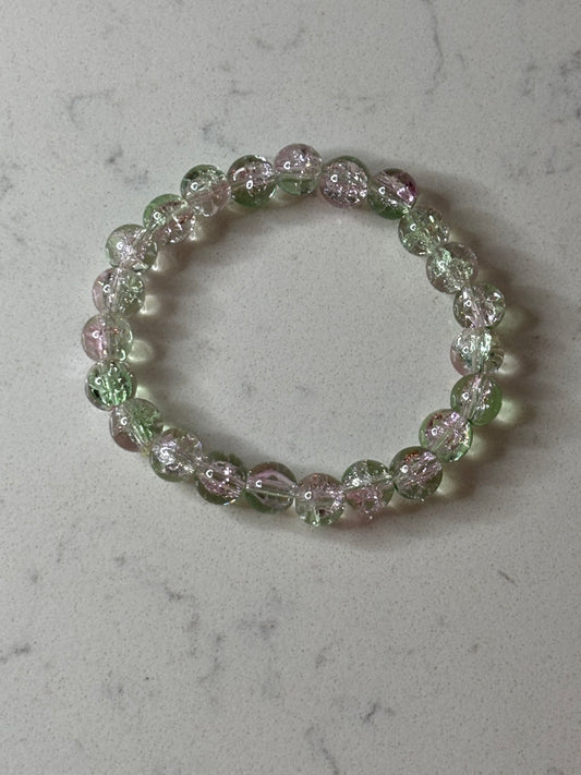 Green And Pink Glass Beaded Bracelet