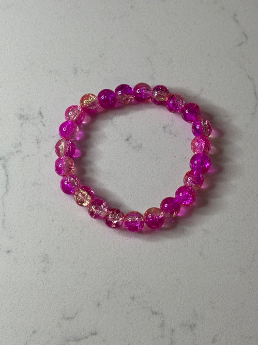 Pink and orange glass beaded bracelet