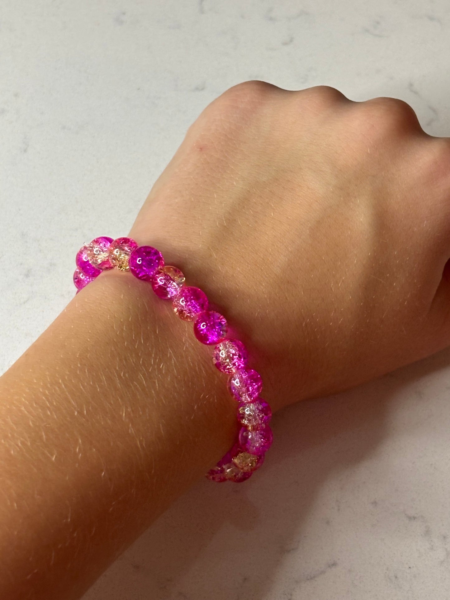 Pink and orange glass beaded bracelet