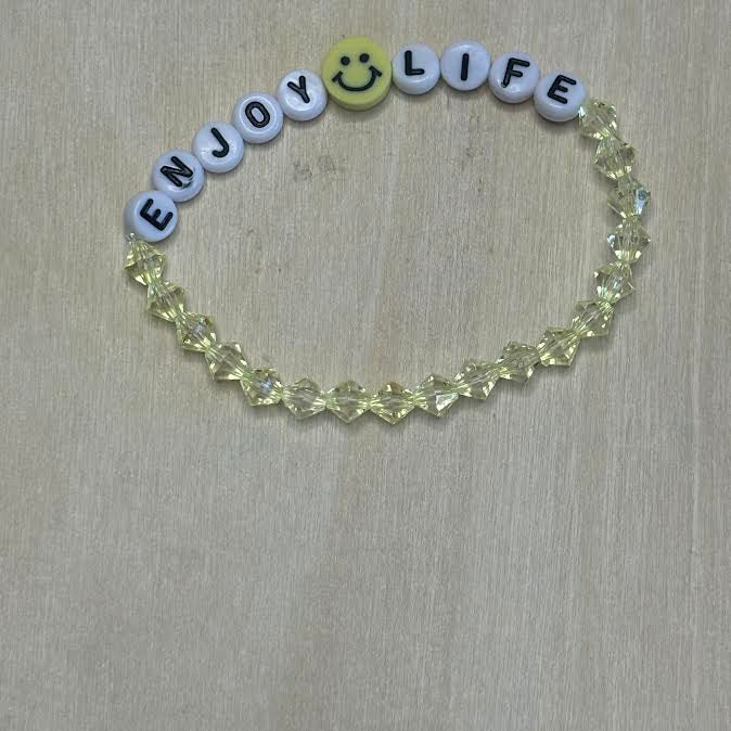 Yellow enjoy life bicone beaded bracelet