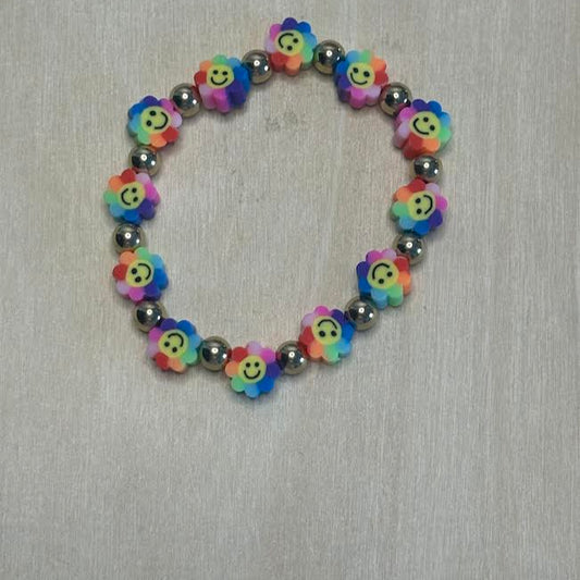 Happy rainbow flowers clay beaded bracelet