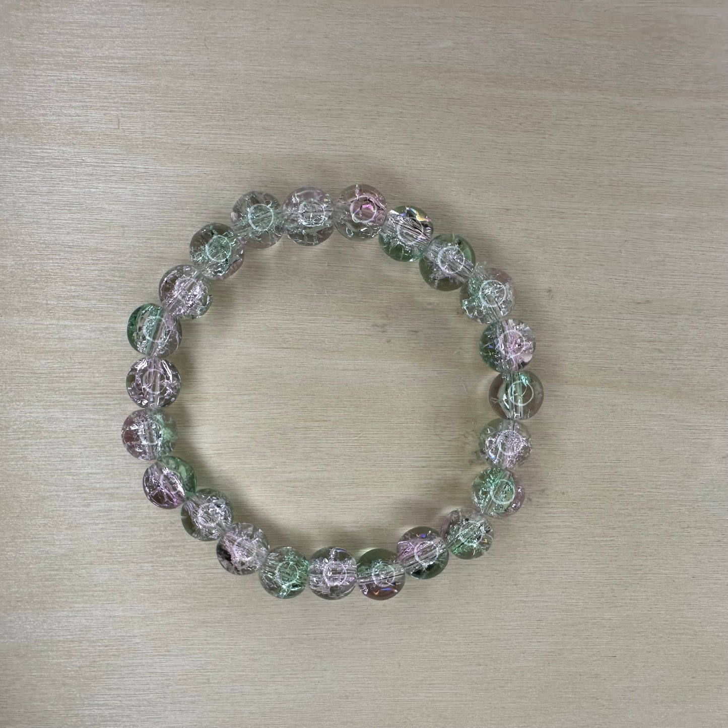 Green And Pink Glass Beaded Bracelet